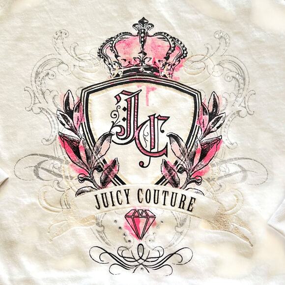Juicy Couture Y2K Track Top Hoodie Vintage Cream Pink Gold Embellished Crystals - Picture 2 of 15